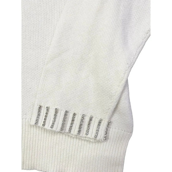Express Sweater Ivory Rhinestone Embellished Womens L Elegant Jewel Holiday NEW - Picture 5 of 10